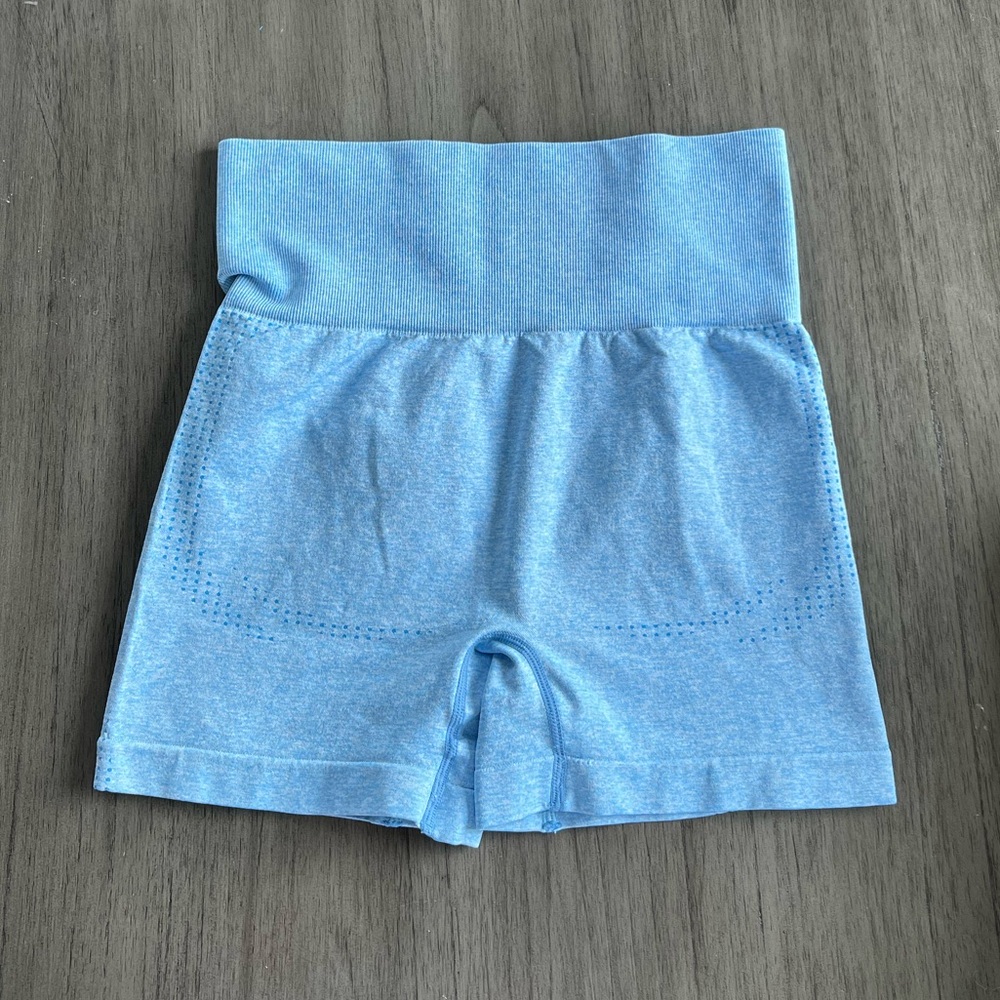 High Waisted, Light Blue Gym Shorts